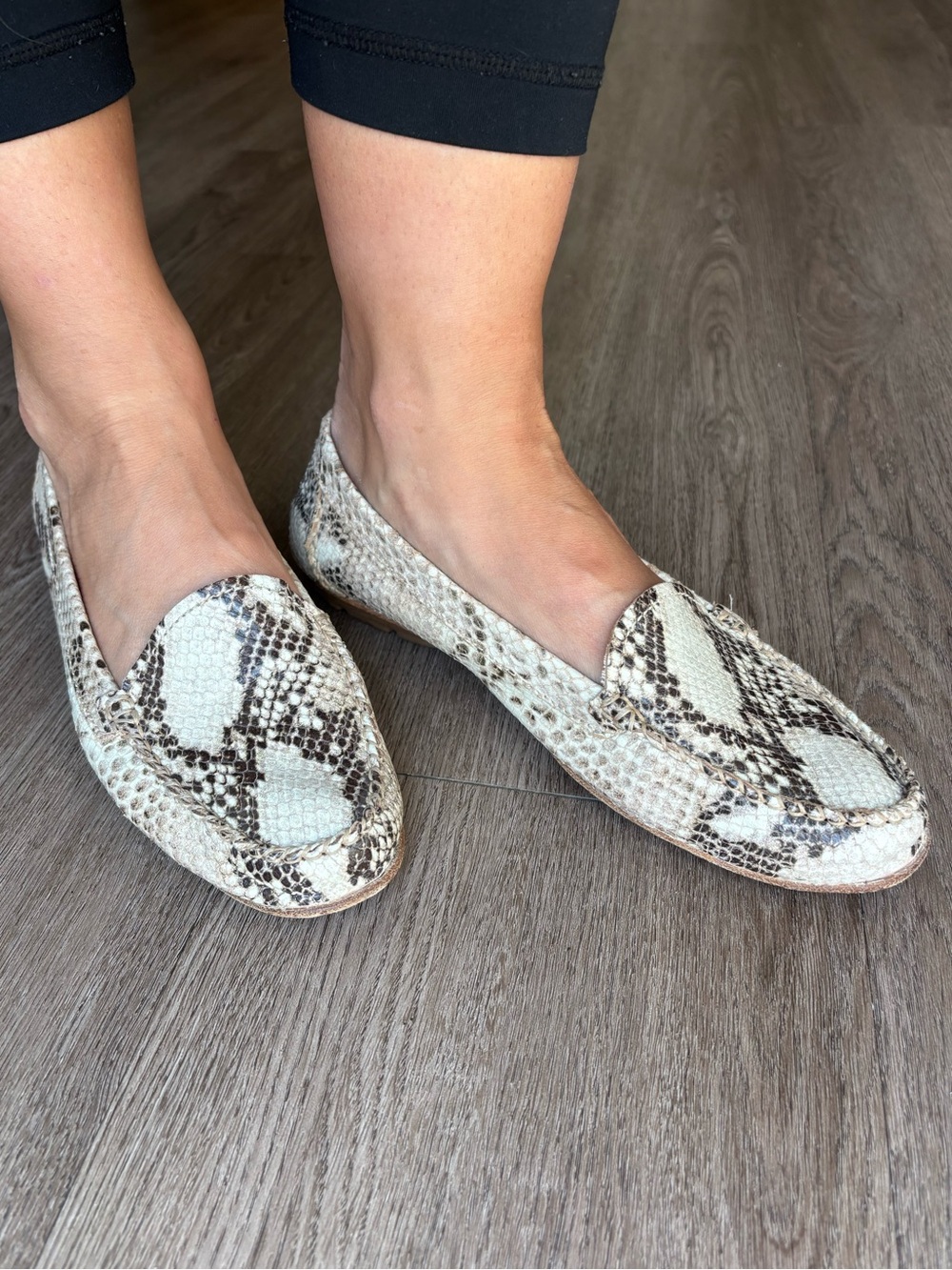 Geox Respira Italian Leather Snakeskin Python Print Slip On Flats